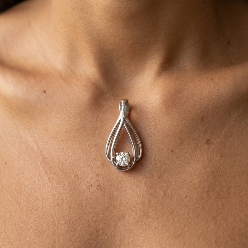 Worn: Solitaire Pendant · 4.35 ct — AI-rendered styling image