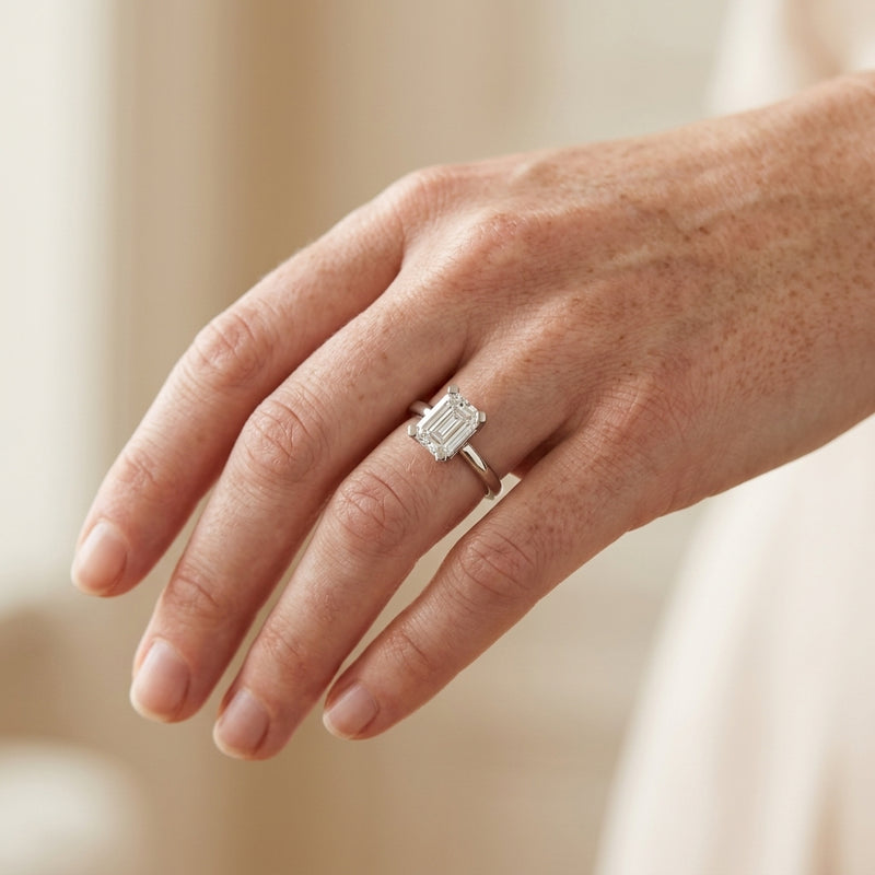 Worn: Solitaire Ring · 0.5–3 ct — AI-rendered styling image
