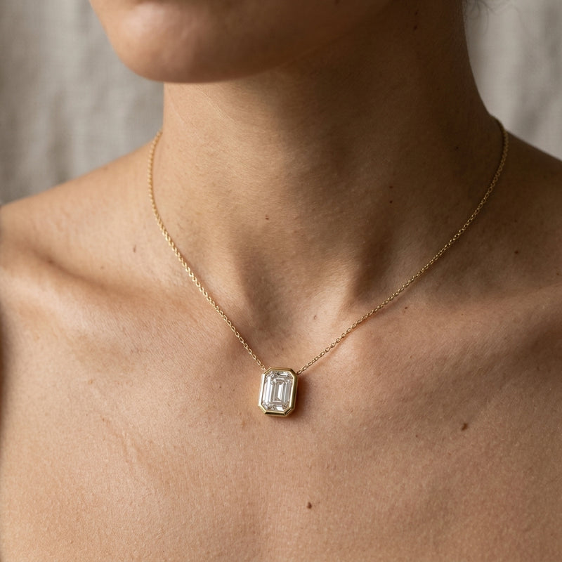 Worn: Solitaire Slide Pendant · 7.25 ct — AI-rendered styling image