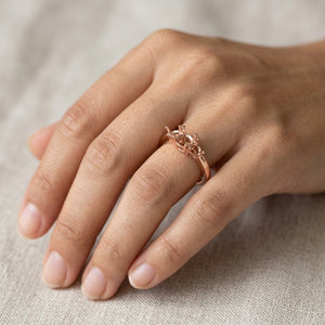 Worn: Three-Stone Engagement Ring · 0.75–1.5 ct — AI-rendered styling image