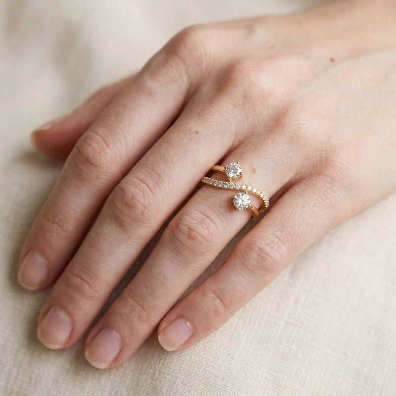Worn: Two-Stone Bypass Ring · 0.75 ct — AI-rendered styling image