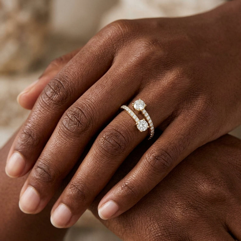 Worn: Two-Stone Bypass Ring · 0.88 ct — AI-rendered styling image