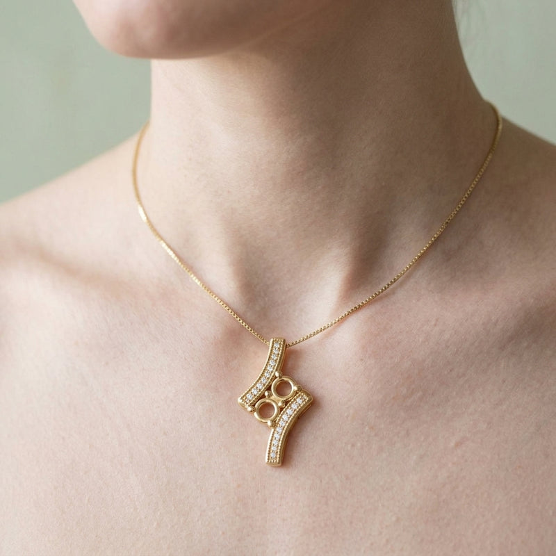 Worn: Two-Stone Freeform Pendant · 0.06–1 ct — AI-rendered styling image