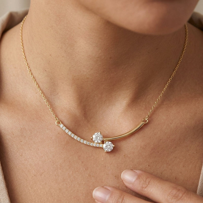 Worn: Two-Stone Necklace · 4.53 ct — AI-rendered styling image