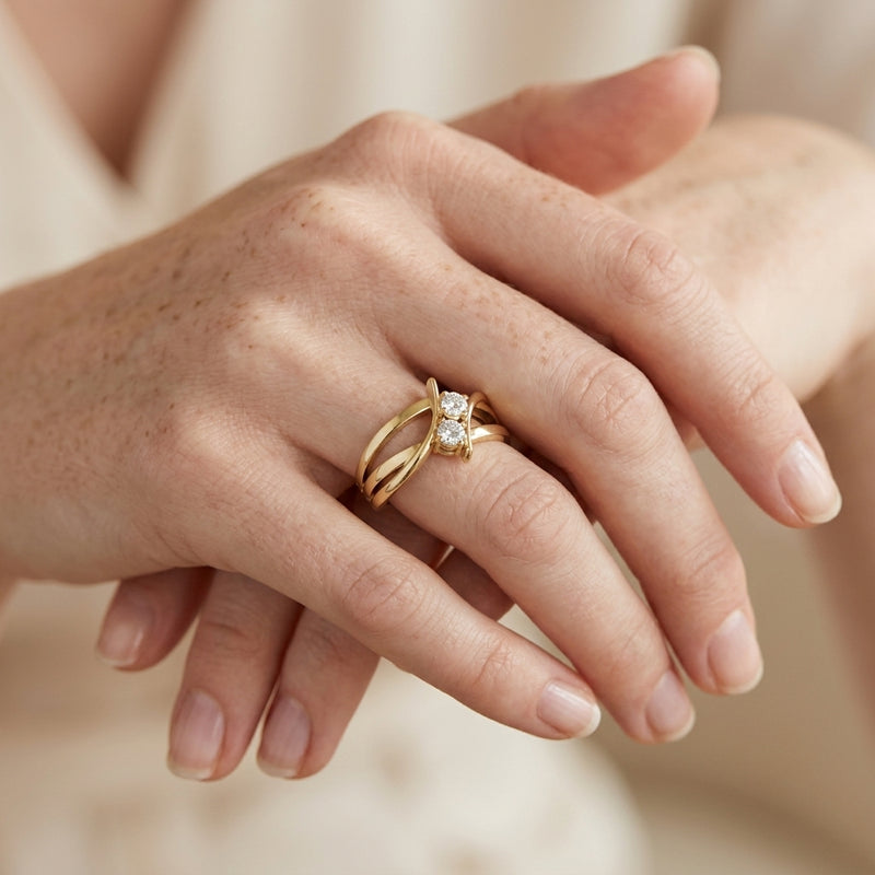 Worn: Two-Stone Ring · 0.25–1 ct — AI-rendered styling image