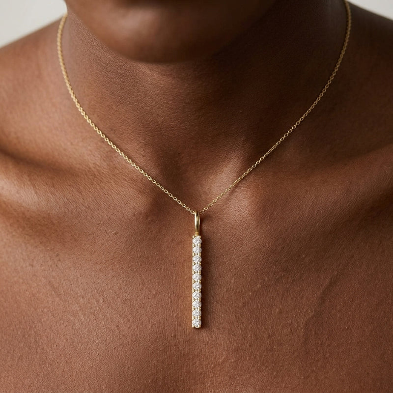 Worn: Vertical Bar Necklace or Charm/Pendant · 0.17 ct — AI-rendered styling image